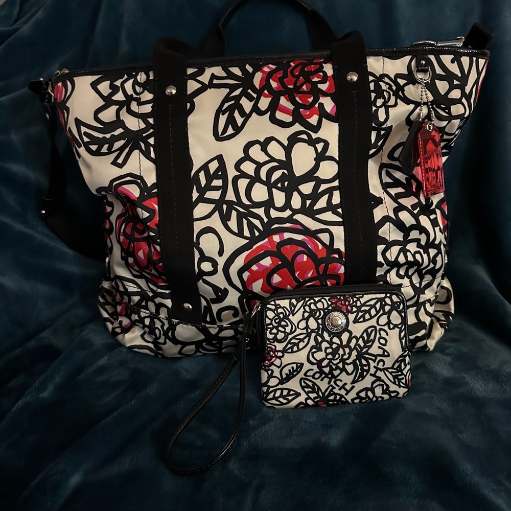 Coach Large Floral Tote and Wallet Set